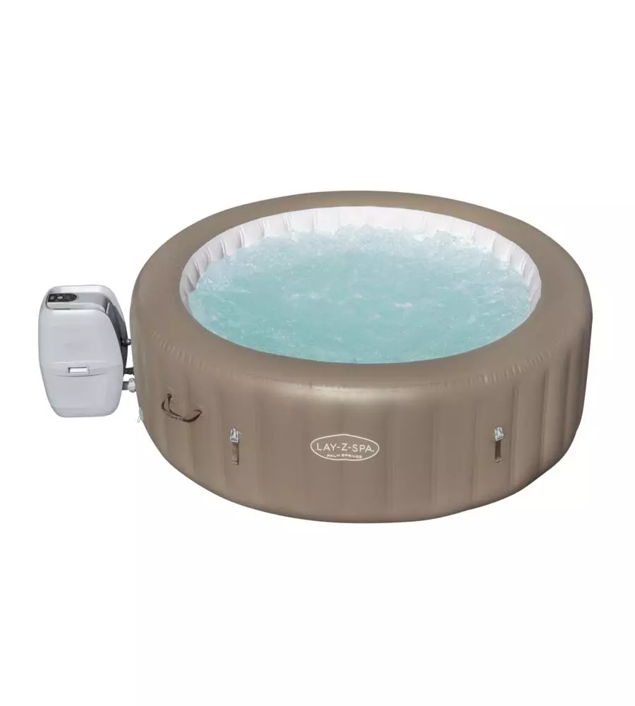 Piscina idromassaggio gonfiabile bestway "lay-z-spa palm spring" 4/6 persone 196x196x71 cm con copertura, 2 cartucce, dvd, manometro pressione e flottatore chimico  - cod. 60017